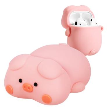 Imagem de Coralogo Capa para AirPods 2ª/1ª geração com chaveiro – Elegante para mulheres, meninas, meninos, silicone 3D, design fofo de porco, kawaii, feminino, exclusivo, engraçado para Air Pods 2/1 geração