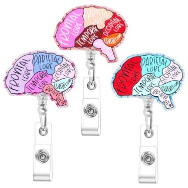 Imagem de WJIAAA Carretel de crachá de enfermeira, carretel de crachá retrátil de cérebro engraçado com clipe de identidade, cartão de identificação, adequado para médicos, estudantes, professores, escritórios