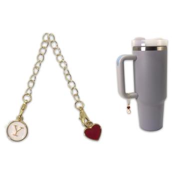 Imagem de BAMXSXBO Acessórios de berloque para Stanley Cup/Copo moderno simples, pingente de coração com inicial de identificação personalizada para alça de copo Stanley, letra Y