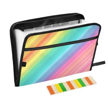 Imagem de CEBUGI Pasta expansível de 13 bolsos, impermeável, sanfonada, organizador de arquivos com etiquetas tamanho A4, organizador de documentos de papel para escola, material de escritório, listra colorida