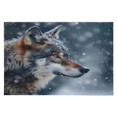 Imagem de CEBUGI Tapete de área 60 x 90 cm macio lavável tapete antiderrapante com suporte de borracha tapetes de área de lobo selvagem para sala de estar, quarto, decoração de casa