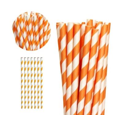 Imagem de 100 Canudos Listrado Drinks Refri Topo de Bolo Colorido(Laranja c/Branco)