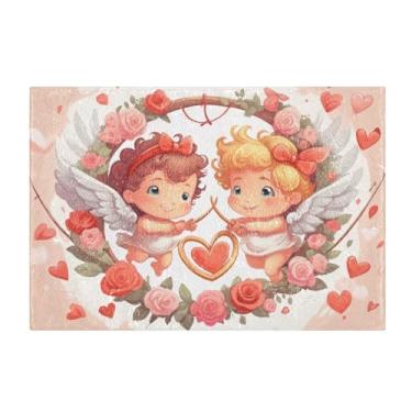 Imagem de Burbuja Tapete de banho Valentine Cupid, tapete de banheiro absorvente extra macio com suporte antiderrapante para banheiro, banheira, chuveiro, 40,6 x 61 cm