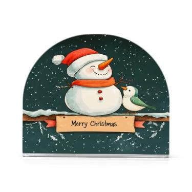 Imagem de Qilmy Feliz Natal adorável boneco de neve porta-guardanapos para mesas, elegante suporte de guardanapo de papel de placa acrílica, dispensador de papel de seda independente moderno para sala de jantar