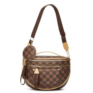 Imagem de Bolsa transversal quadriculada para mulheres, bolsa espaçosa, pochete de couro vegano, presente para mãe, esposa, mãe