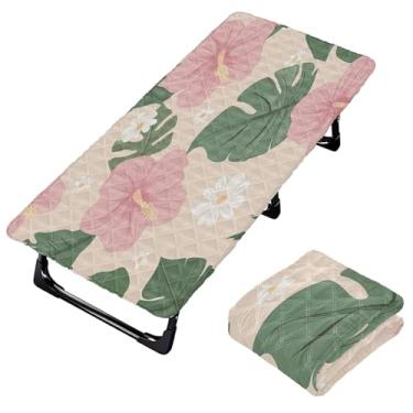 Imagem de Burbuja Lençol de berço de flores tropicais rosa para crianças, lençol de cochilo acolchoado portátil com faixa elástica para meninas e meninos, lavável na máquina, 63,5 x 127 cm