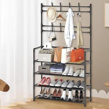 Imagem de Arara Cabideiro e Sapateira Organizadora Suporte Multifuncional 4 Prateleiras