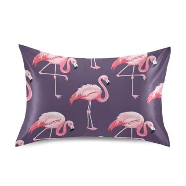 Imagem de Fronhas para cabelo flamingos rosa roxo animal cetim padrão king queen travesseiros chinelos roupa de cama refrescante decoração de casa tamanho queen 76.2 cm x 50.8 cm