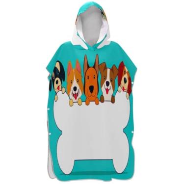 Imagem de Joisal Poncho de surfe de osso branco com desenho de cães fofos para mudança de roupão de praia com capuz toalha floral absorvente masculino feminino poncho com capuz