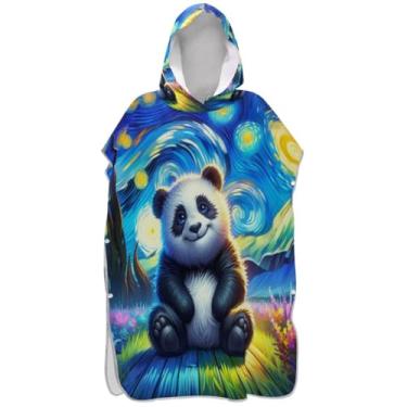 Imagem de Joisal Poncho de surfe absorvente trocador roupão adulto praia moletom toalha floral fofo urso panda noite estrelada masculino poncho com capuz