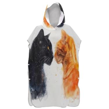 Imagem de Joisal Roupão para adultos, poncho de surfe, com capuz, toalha de natação, fofo, vestível, aquarela, pantera, gato, branco, poncho masculino com capuz