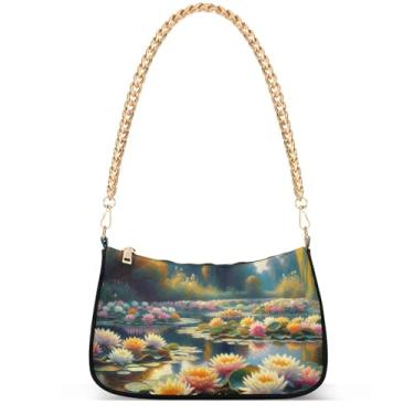 Imagem de Fantasia sereia sob o mar sacola Hobo bolsa feminina vintage bolsa de mão corrente pequena bolsa de ombro, Pintura de lírio d'água