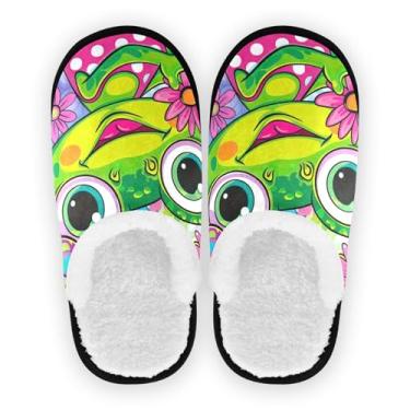 Imagem de Joisal Chinelos femininos portáteis Tie Dye Dragonflies para casa, chinelos de viagem para avião 35-45, Sapo fofo de desenho animado, 5-8 US Women/5-8 US Men