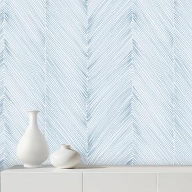 Imagem de AuraCyzirine Papel de parede moderno descasque e cole 17,3 x 120 papel de parede listrado azul Peel and Stick Boho papel de contato autoadesivo para armários papel de parede removível para banheiro