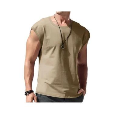 Imagem de Camiseta solta sem mangas masculina, colete curto, roupa esportiva par
