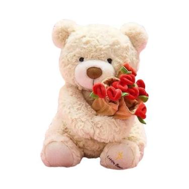 Imagem de Urso De Pelúcia Romântico Kawaii Com Rosas, Brinquedo Macio Para Menin