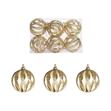 Imagem de Enfeites De Natal Em Forma De Bola Com Glitter Dourado 6 Peças Pendent