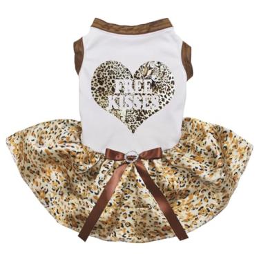 Imagem de Petitebella Vestido de cachorro com coração "Free Kisses" (branco/leopardo dourado, 2GG)