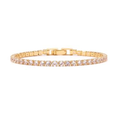 Imagem de AUMRET Pulseiras de tênis de zircônia banhada a ouro para mulheres, não mancha, à prova d'água, para aniversário, dia dos namorados, dia das mães, Natal, dia de ação de graças, presentes, 4mm, Liga