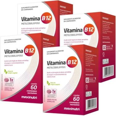Imagem de Kit 4 Vitamina B12 Metilcobalamina 60 Capsulas Mastigaveis Maxinutri