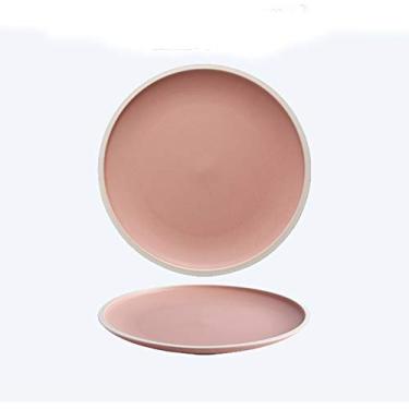 Imagem de Prato de jantar prato de café da manhã uso diário, sobremesa esmaltada fosca, salada, prato de aperitivo, prato de bife redondo de 20 cm, quatro pratos de jantar de cores suaves (cor: azul, tamanho