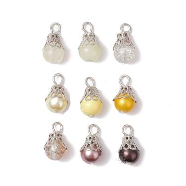 Imagem de Pingentes de vidro de cristal, 100 peças, estilos mistos, pingentes de gota de vidro, pingentes de cristal de lágrima, pendurados com tampas de contas, laço para brincos faça você mesmo, colares