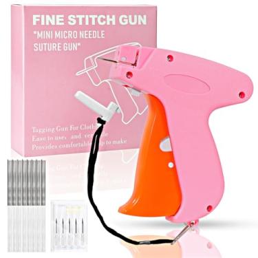 Imagem de Pistola de costura para roupas - Fixador rápido de roupas de mão - Pistola de etiquetagem - Inclui 6 agulhas, 1000 fixadores pretos e 1000 fixadores brancos (rosa laranja)