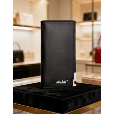 Imagem de Carteira masculina com design criativo de letras, carteira longa de couro encerado aberto para negócios com estilo único, porta-cartões com bloqueio de RFID e organizador de dinheiro (preto)