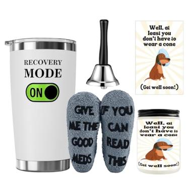 Imagem de Conjunto de 6 peças engraçadas para presente Get Well Soon, inclui caneca de hospital de 590 ml, vela perfumada com sino de mão, cartões e adesivos para pacientes de quimioterapia, amigos doentes
