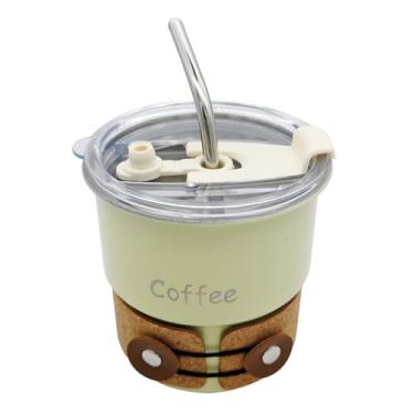 Imagem de SIPLIV Caneca de café de viagem isolada de 420 ml, copo de café de aço inoxidável portátil para acampar, copo de café térmico reutilizável com canudo de tampa para bebidas quentes e frias - bege
