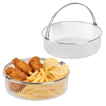 Imagem de Cesta de fritadeira a ar, 2 peças, acessório para fritadeira a ar de 20 cm, cesta de malha com alça, aço inoxidável redondo de 6-8 litros para panela instantânea, forno, vaporizador