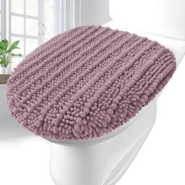 Imagem de Arotive Tampa de vaso sanitário de chenille macio 43 x 38 cm, capas de assento laváveis na máquina, permanece no lugar suporte antiderrapante, serve na maioria das tampas redondas, alongadas e