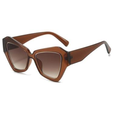 Imagem de HCHES Óculos de Sol Femininos Retro Fashion com Armação Grande Gradiente e Estampa de Leopardo, Proteção UV400 para Fotografia Urbana (Chá)