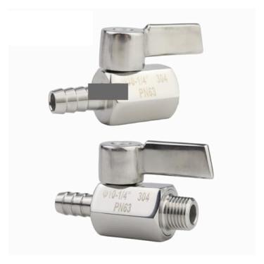 Imagem de ROUPWKWO 1 peça válvula de esfera cabo de aço inoxidável 1/8 1/4 3/8 1/2 a 8 mm 10 mm 12 mm tubo pagode adaptador fêmea macho 304 válvula de esfera de 2 vias (1/20.3 cm, BSP macho_10 mm Barb)