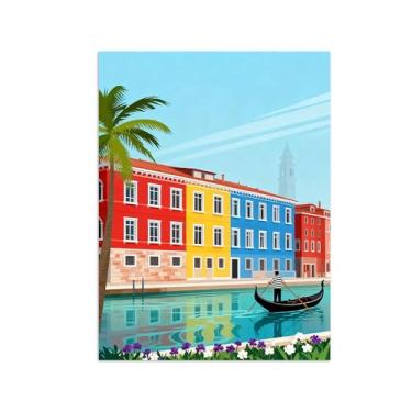 Imagem de Pôster paisagem - Edifícios Canal Veneza - Impressões em Tela - Imagem Moderna Natureza para Sala de Estar Decoração 50x65cm Sem Moldura