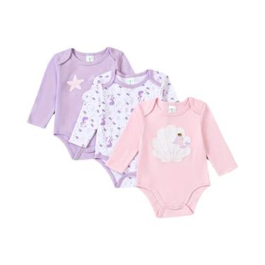 Imagem de Conjunto De 3 Peças De Macacão De Manga Longa Para Bebê Menina Em Algo