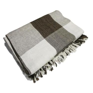 Imagem de Manta para Sofá Tipo Capa Luxo 210x120cm em Algodão – Decorativa e Protetora para Sala(Marrom Escuro C/Cru Retângulo)