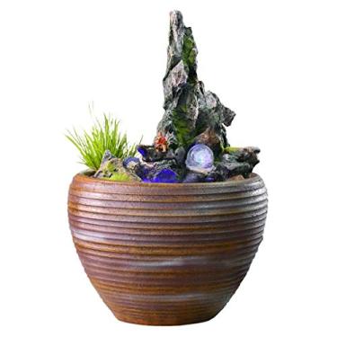 Imagem de Fontes de mesa decoração desktop Rockery fonte de água micro paisagem simulação montanha pedra cerâmica decoração de água mesa casa sala de chá clube decoração para mesa escritório (cor: C)