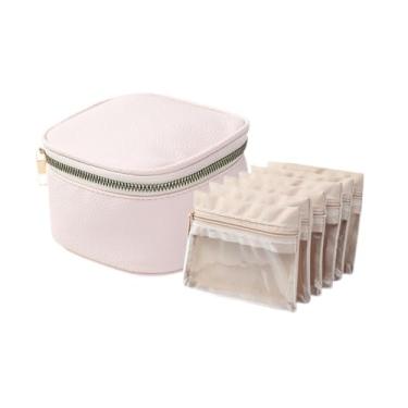Imagem de Wzmzjy Caixa de Joias com 6 Bolsas de Veludo Transparentes, Organizador Multifuncional de Joias em Couro PU para Esposa, Namorada E Relógio, Rosa