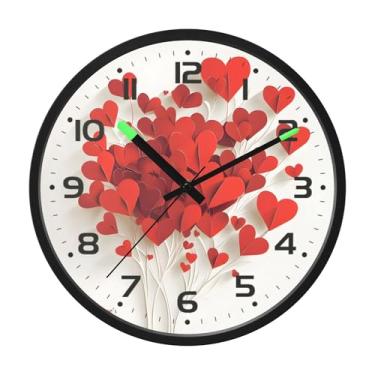 Imagem de SEHANY Relógio de parede com coração de dia dos namorados, silencioso, sem tique-taque, operado por bateria, controle de som, luz noturna, relógios de parede para sala de estar, cozinha, quarto