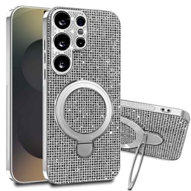 Imagem de LTLMYDAM Capa brilhante para Samsung Galaxy S25 Ultra/S25 Plus/S25, capa de telefone com proteção para câmera com glitter fino e brilhante, capa de anel ajustável, preta, S25