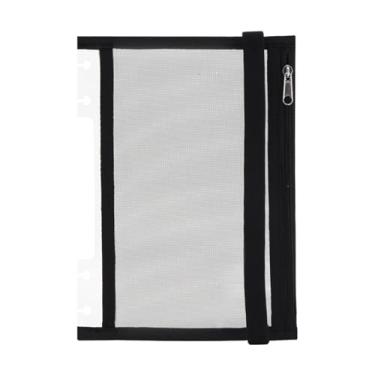 Imagem de ITSYHPRO Bolsa de lápis de malha para notebook Discbound, bolsa com zíper tamanho 13,3 cm x 18,8 cm para acessórios de capa de planejador (preto, branco)