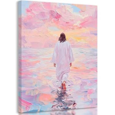 Imagem de Arte de parede de Jesus, rosa Jesus andando na água, pintura impressa em tela, decoração de parede cristã, pôster religioso, imagens de arte para sala de estar, quarto, igreja, 30,5 x 40,6 cm
