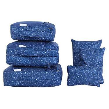 Imagem de CUOFYUNL 6 unidades de sacos de armazenamento de roupas de viagem à prova d'água, organizador de bagagem, bolsas de embalagem de viagem (Céu estrelado azul marinho)