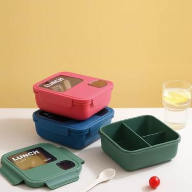 Imagem de Marmita Lunch Box 1100ml com Travas, 3 Divisórias, Colher Embutida e Porta Tempero – Lancheira Plástica Livre de BPA (Verde)