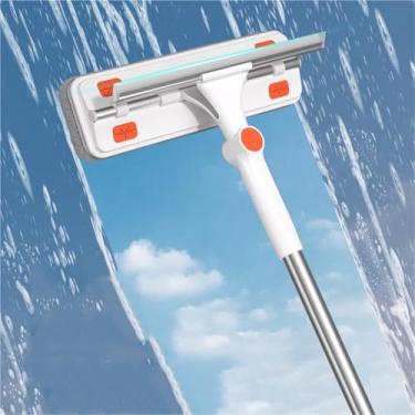 Imagem de Rodo 4 em 1 para limpeza de janelas | Ferramenta de cabo longo de 51" para janelas altas, chuveiro, espelho e carro/RV | Kit de limpeza de vidro multifuncional