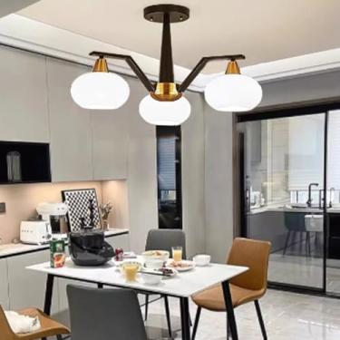 Imagem de Luminária pendente LED moderna com cúpula de vidro semi-embutida e estrutura metálica, ideal para sala de estar, quarto e sala de jantar (3 lâmpadas).