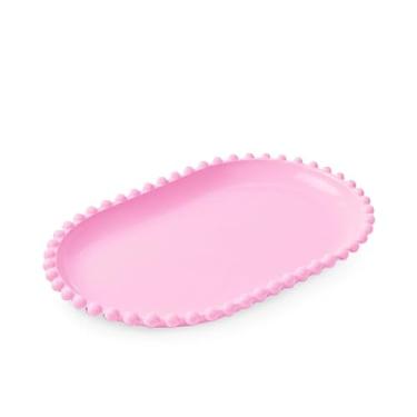 Imagem de Kit 2 Bandejas Decorativas Oval Pérola 20x13cm para Mesa Posta Festa e Decoração (Rosa Bebê)
