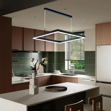 Imagem de Lustres de LED criativos e modernos com design minimalista, na cor preta, com três cores e função de dimerização. Potência de 80W, ideais para quartos, cozinhas, salas de jantar, corredores