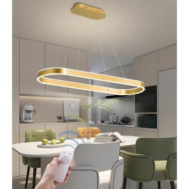 Imagem de Luminária de mesa moderna com LED oval regulável, design criativo em formato de anel, altura ajustável e controle remoto, ideal para sala de jantar, cozinha e escritório, com iluminação anti
